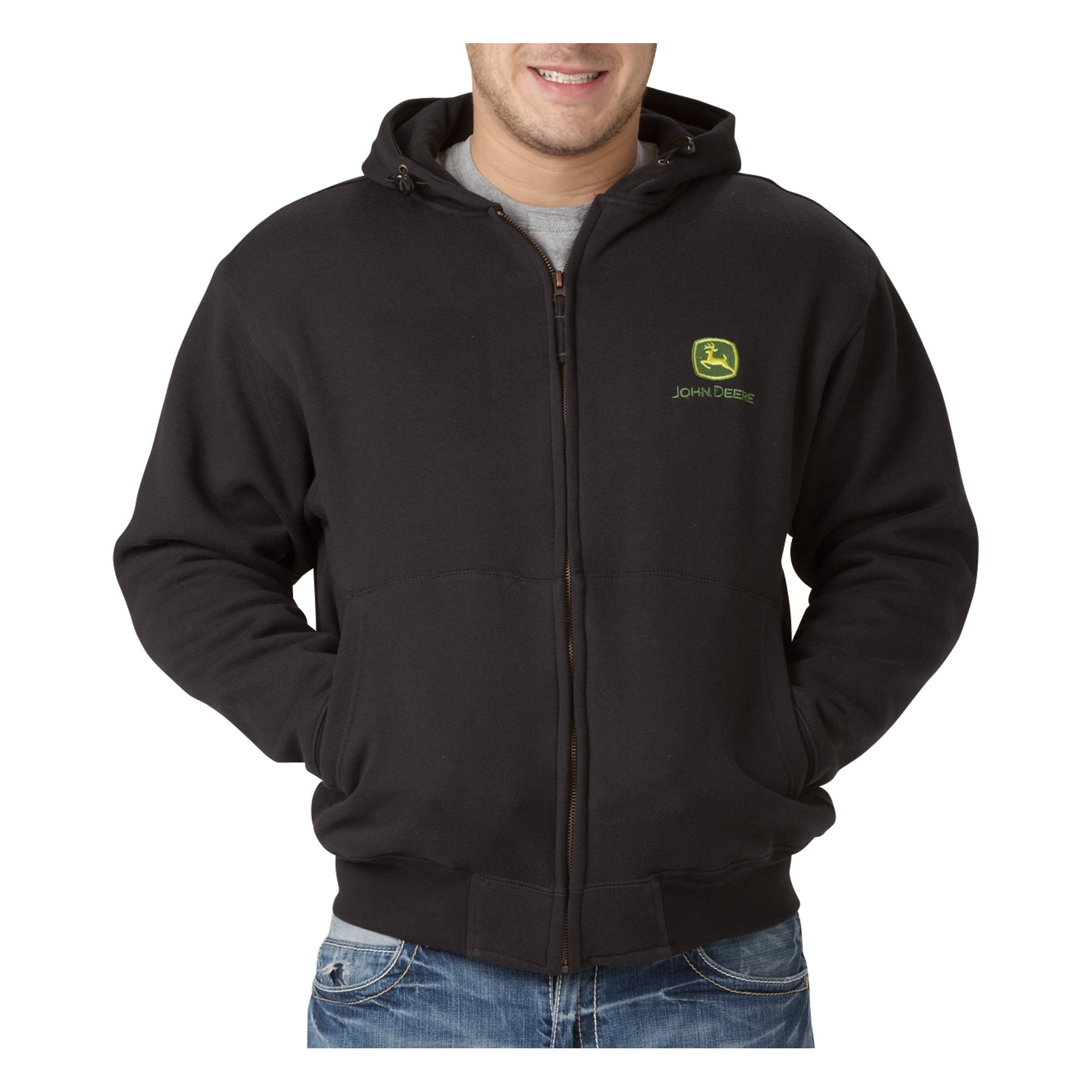 John Deere Zip-Up Fleece Hoodie — Black, 2XL, Model# JD37263